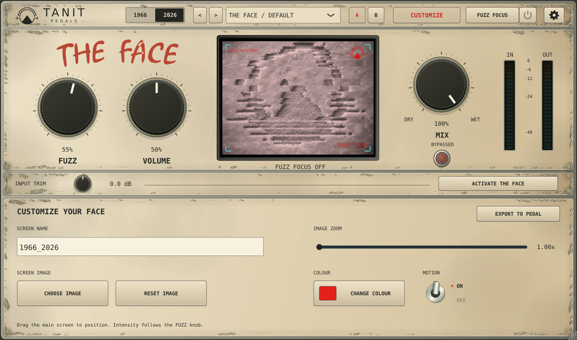 Native THE FACE Customizer showing the cream rack and matching image and colour buttons